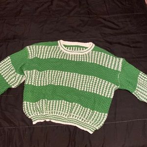 Green/White striped knit sweater